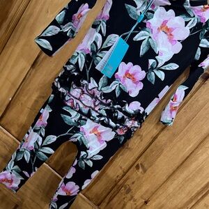 Posh Peanut Black and Pink Floral One Piece